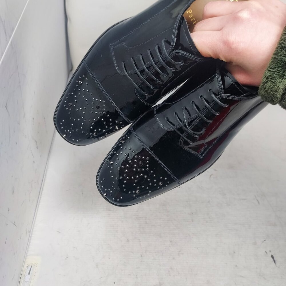 Christian Louboutin MENS Maltese Stud Black Patent Derby Shoe - Picture 11 of 12